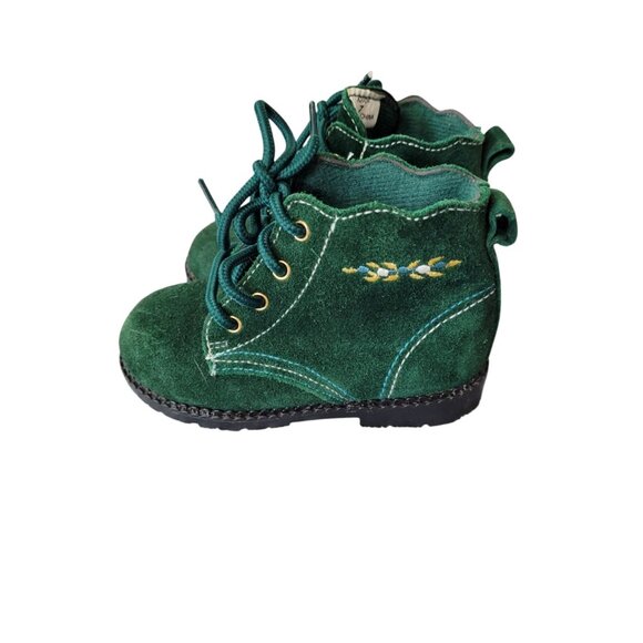 Toddler Girls Suede Lace Up Ankle Boots Size 7 Green Playclothes Embroidered - Picture 3 of 8